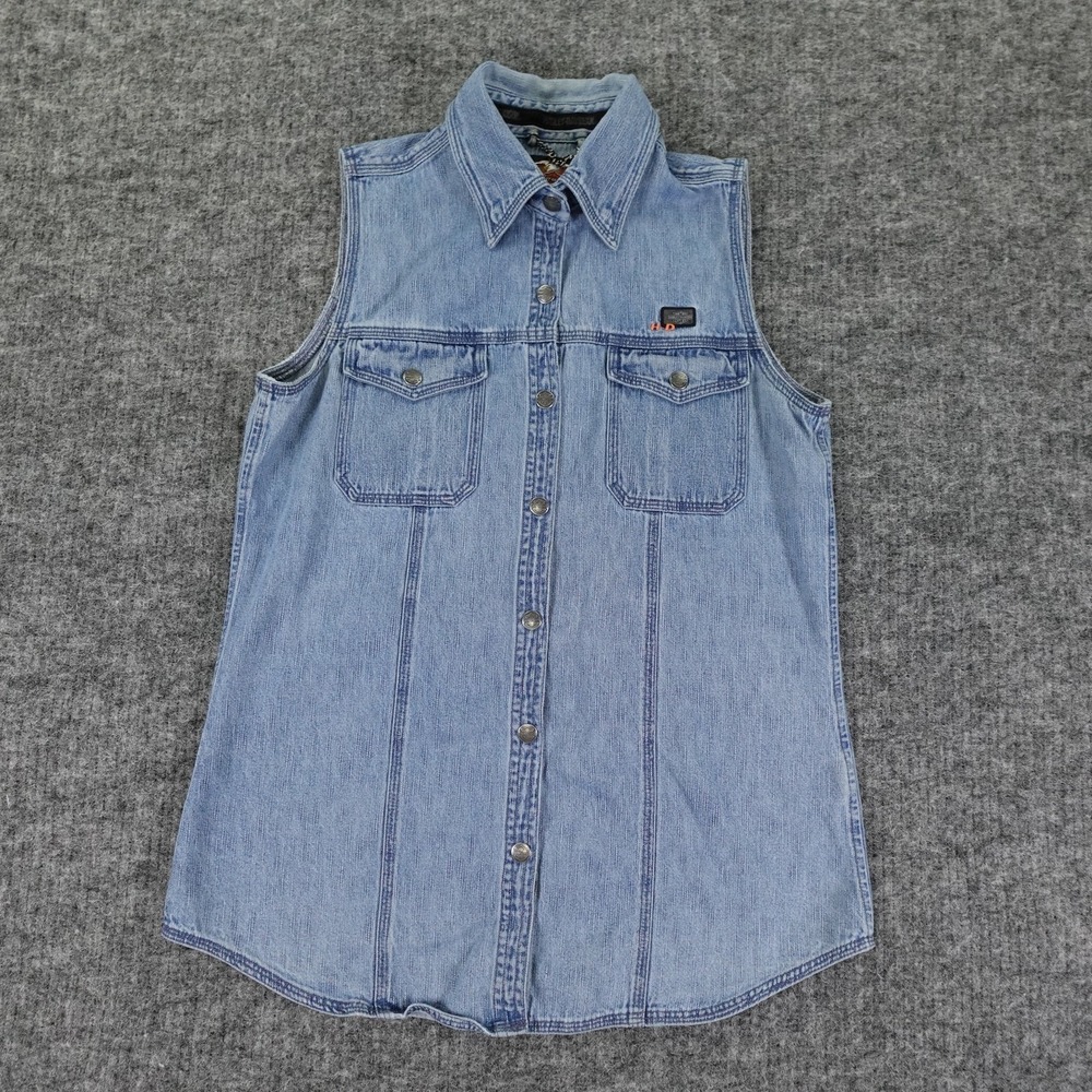 Harley-Davidson Denim Vest Adult Small Blue Sleeveless Biker Motorcycle Patch HD